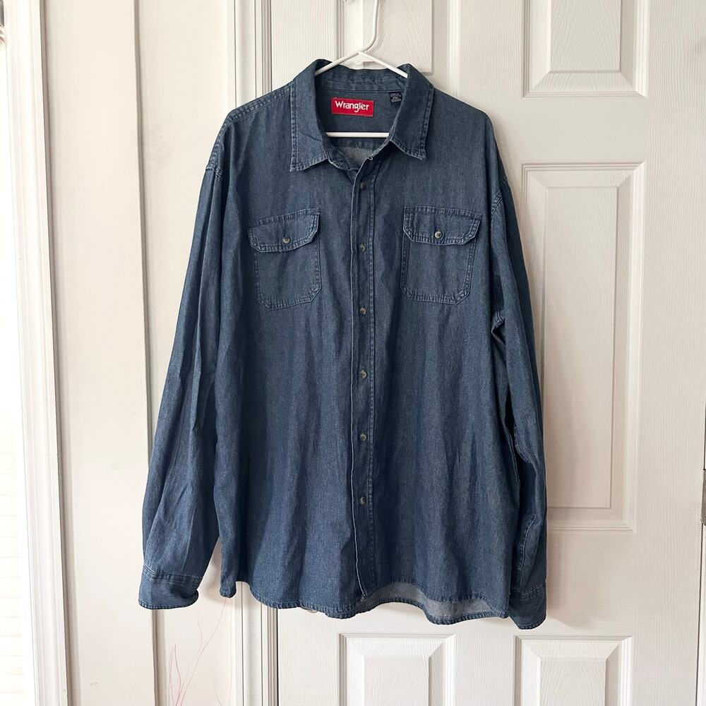Wrangler Dark Blue Clean Wash Denim Shirt Western Shirt Men 2XL Cotton